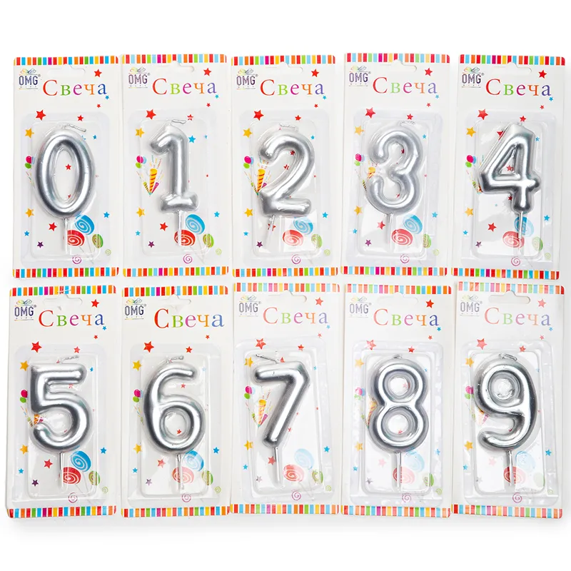 Свечи в торт Цифры серебро